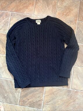 L.L. Bean Women's Navy Cable Knit Crewneck Sweater